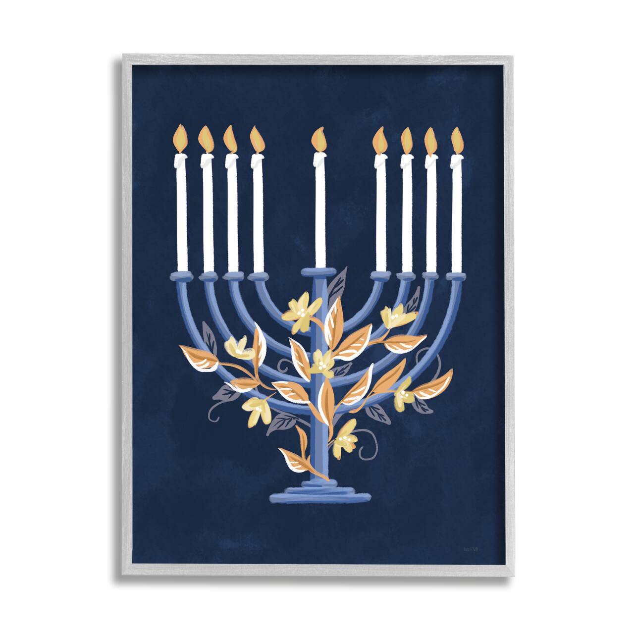 Stupell Industries Traditional Floral Hanukkah Menorah Framed Giclee Art